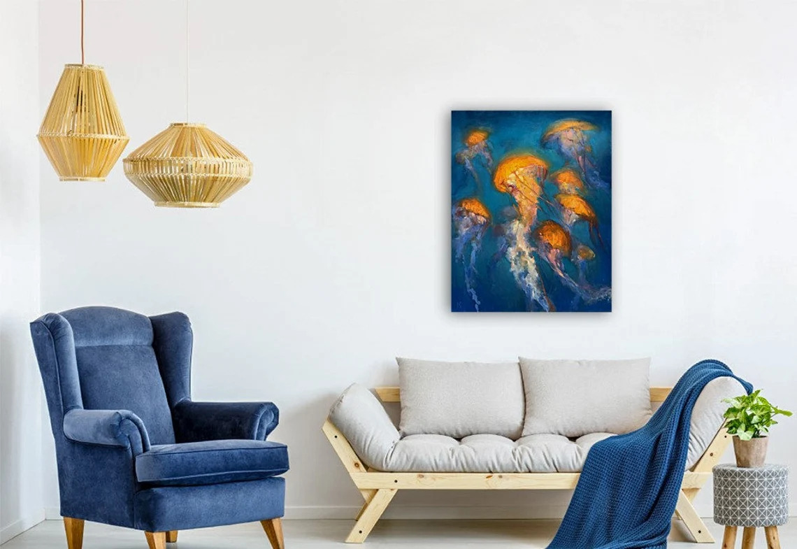 "Eternal Lanterns" - Jellyfish - Wildlife Artwork Sample on Wall