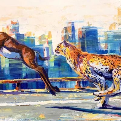 "Fast Lane" - Cheetah / Gazelle - Wildlife Concrete Jungle Artwork