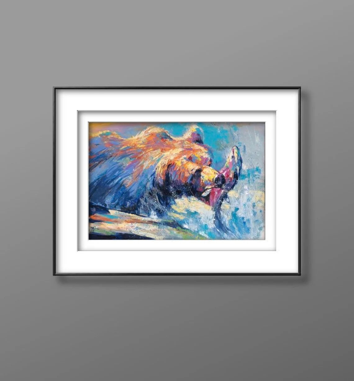 "Fishing" - Grizzly Bear - Wildlife Artwork Sample on Wall