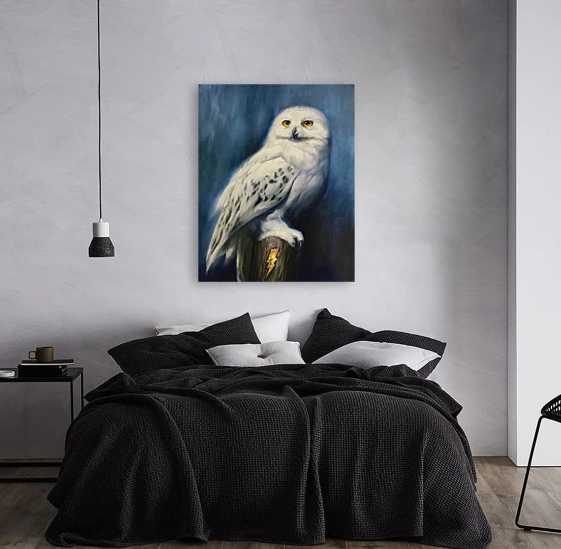 "Hedwig" - Snowy Owl - Wildlife Artwork Sample on Wall
