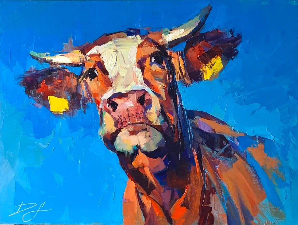 "Nosy Neighbor" - Cow - Wildlife Artwork