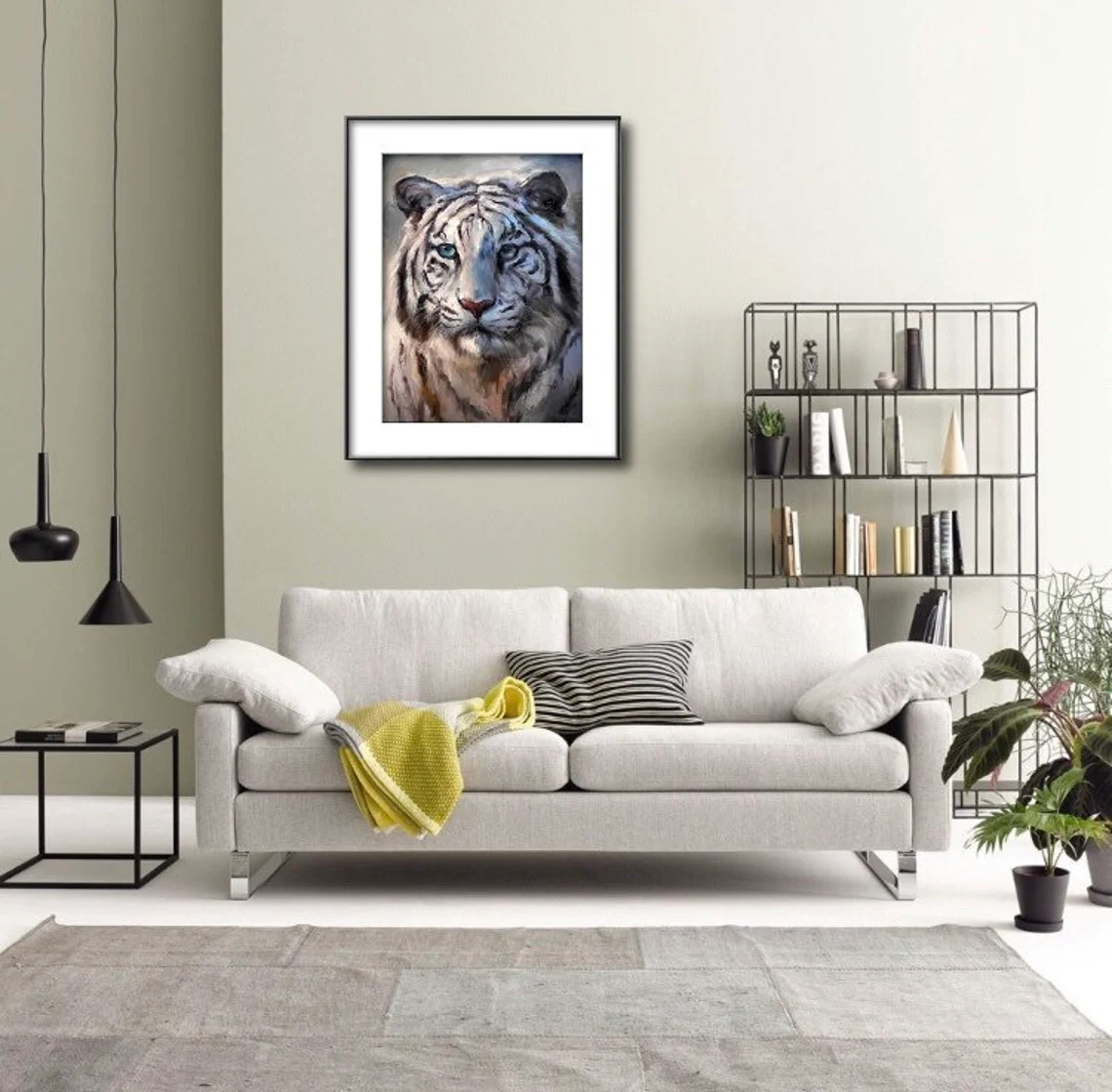 "Old Friend" - White Tiger - Wildlife Artwork Sample on Wall