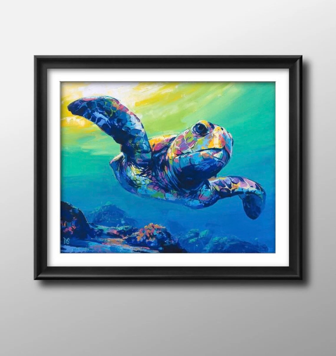 "Sea Turtle" - Turtle - Wildlife Artwork Sample on Wall