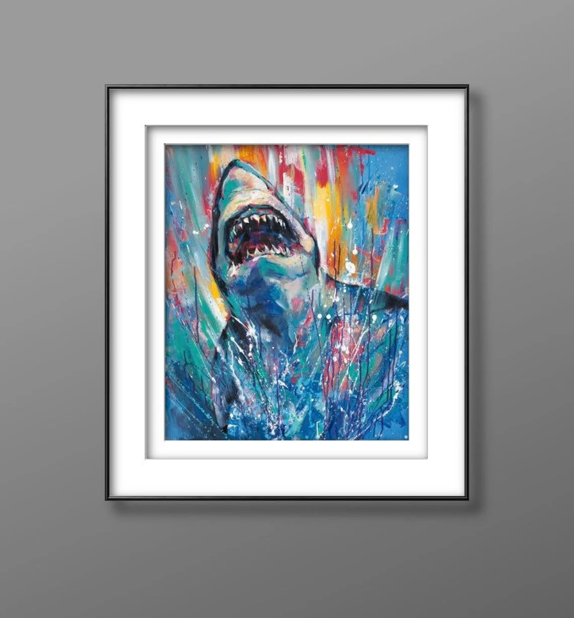 "Shark Splash" - Shark - Wildlife Artwork Sample on Wall