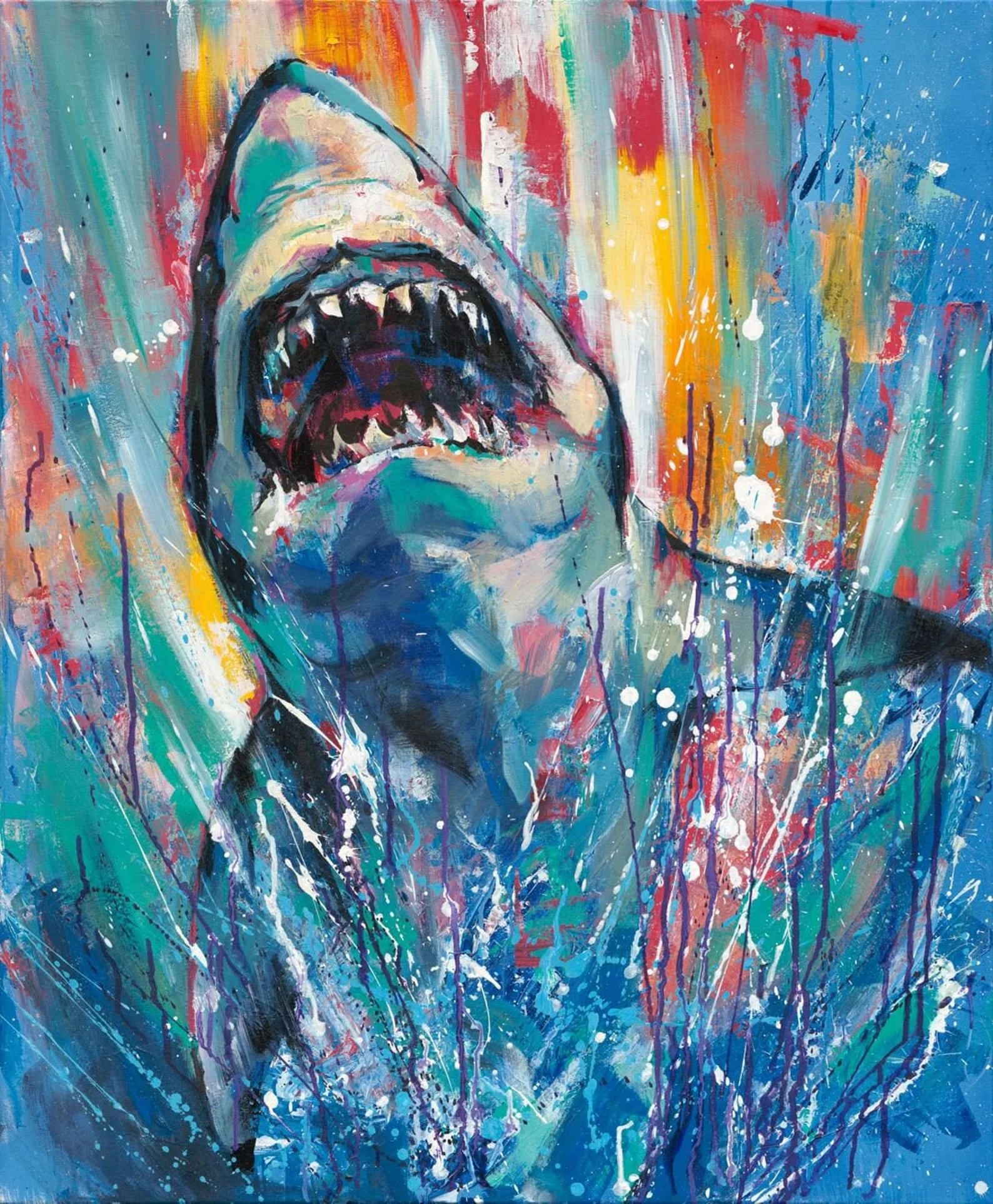 "Shark Splash" - Shark - Wildlife Artwork