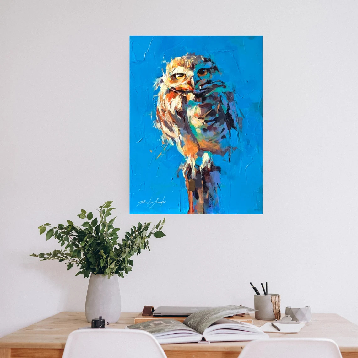 "Sun Bathing" - Owl - Wildlife Artwork Sample on Wall