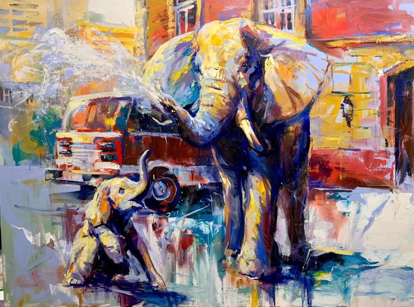 "Training Day" - Elephants - Wildlife Concrete Jungle Series Artwork