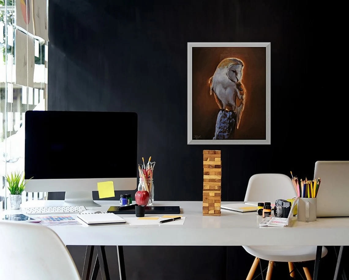 "Beauty of Wisdom" - Owl - Wildlife Artwork Sample on Wall