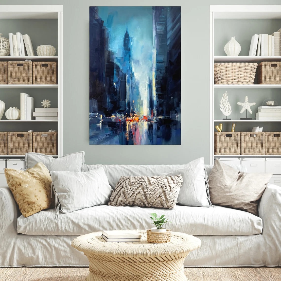 "Foggy Giants" - Cityscapes - Original Painting Sample on Wall