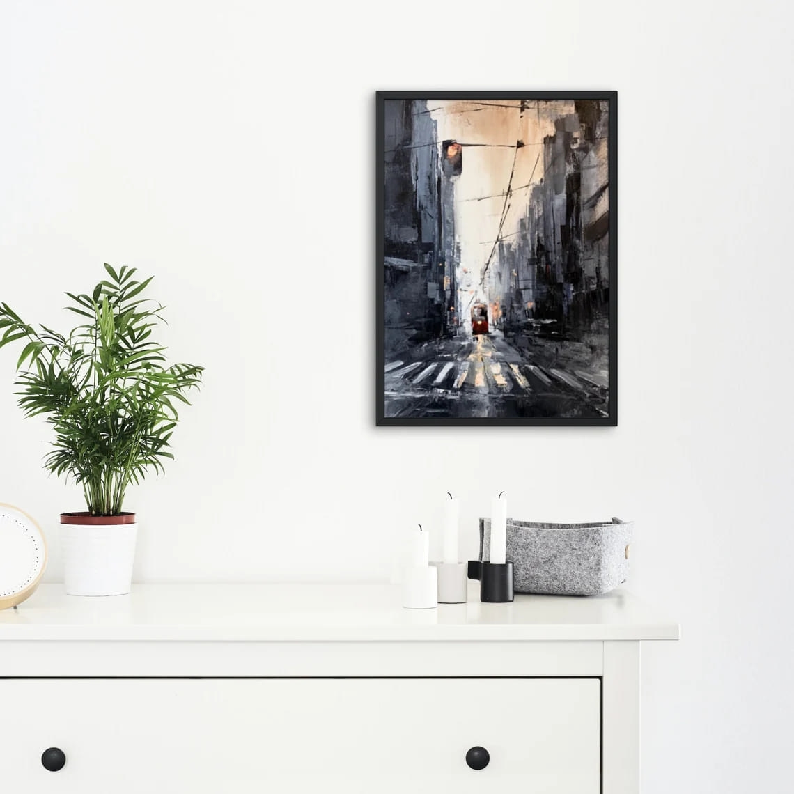 "Lone Traveler" - Cityscapes - Original Painting Sample on Wall