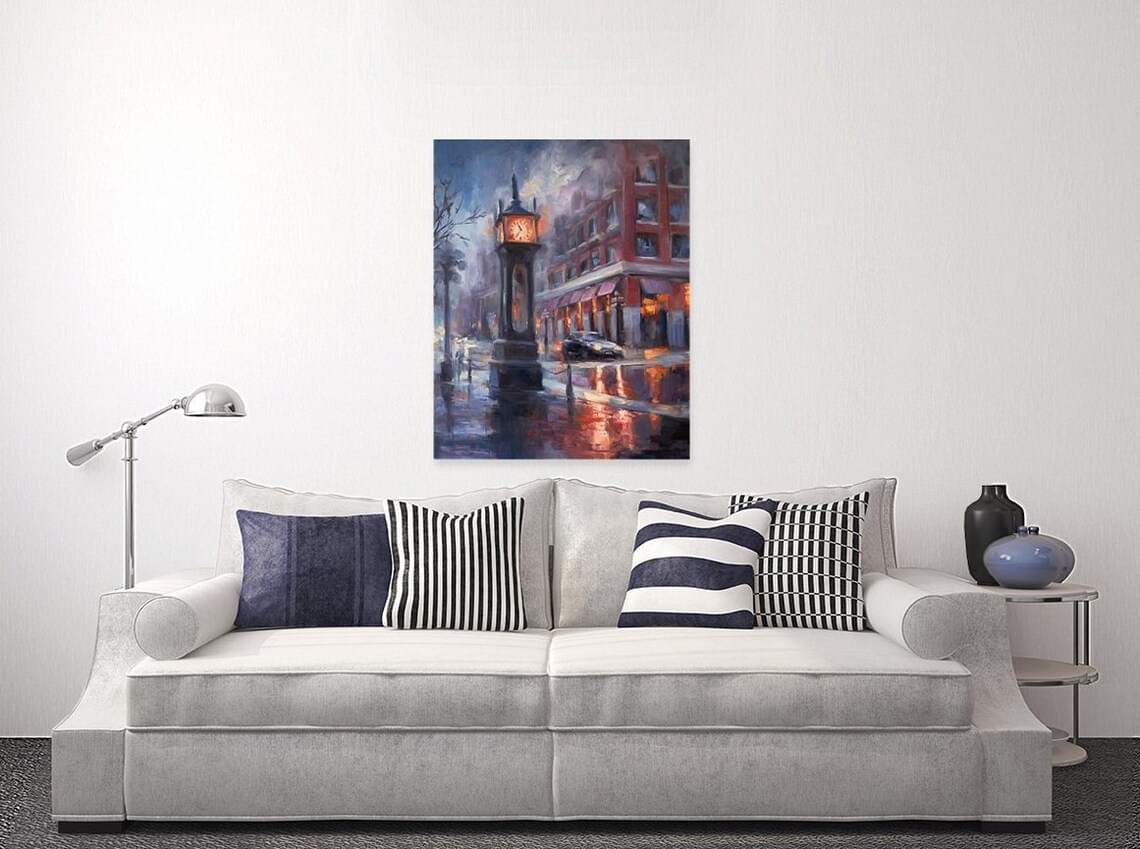 "One Cold Morning" - Cityscapes - Original Painting Sample on Wall