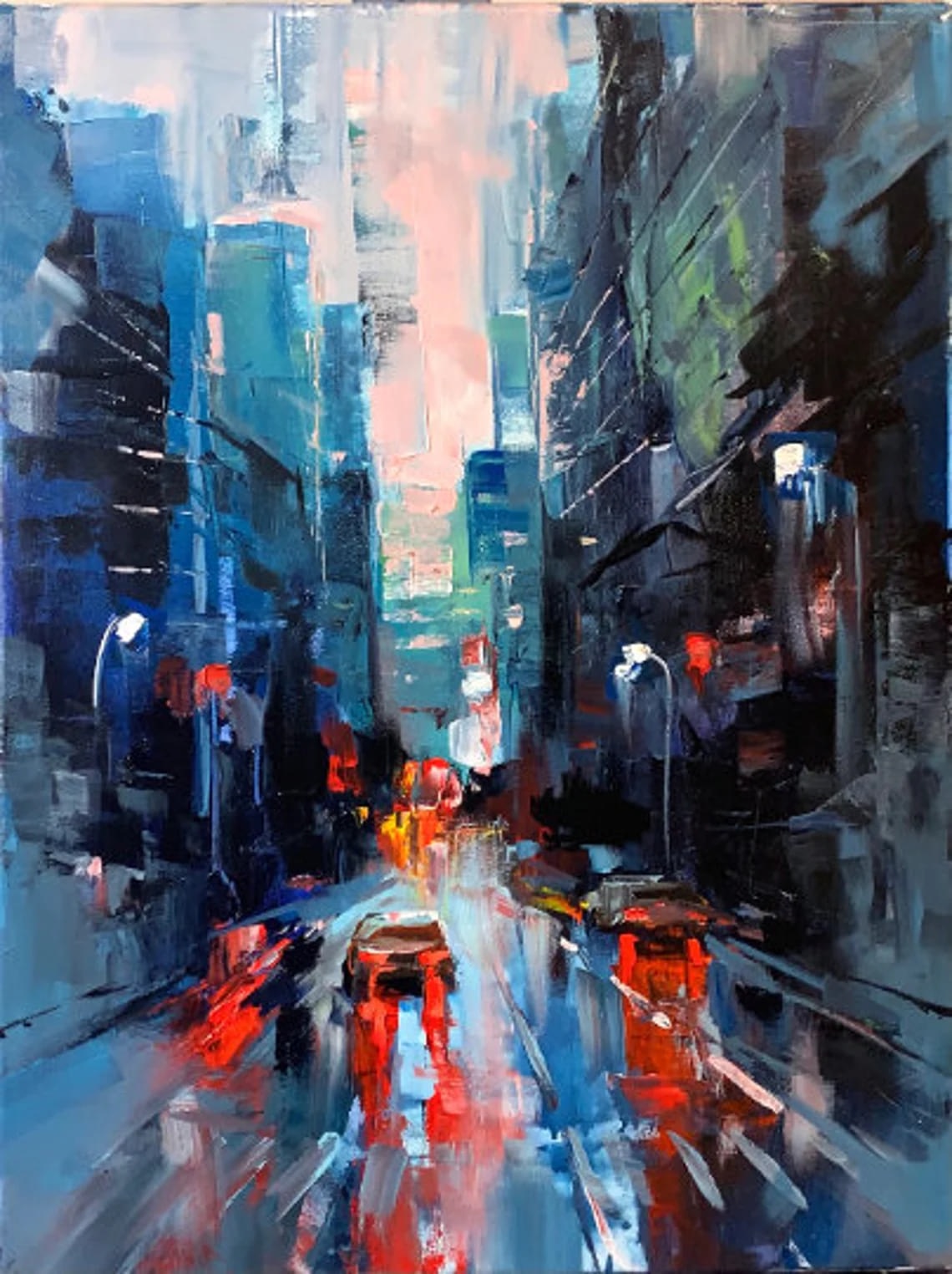 "Red Fireflies" - Cityscapes - Original Painting