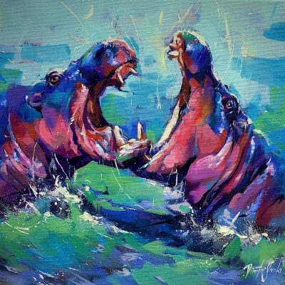 "The Quarrel" - Hippo - Wildlife Artwork