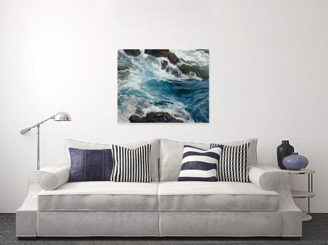 "Turbulence" - Seascape - Original Painting Sample on Wall