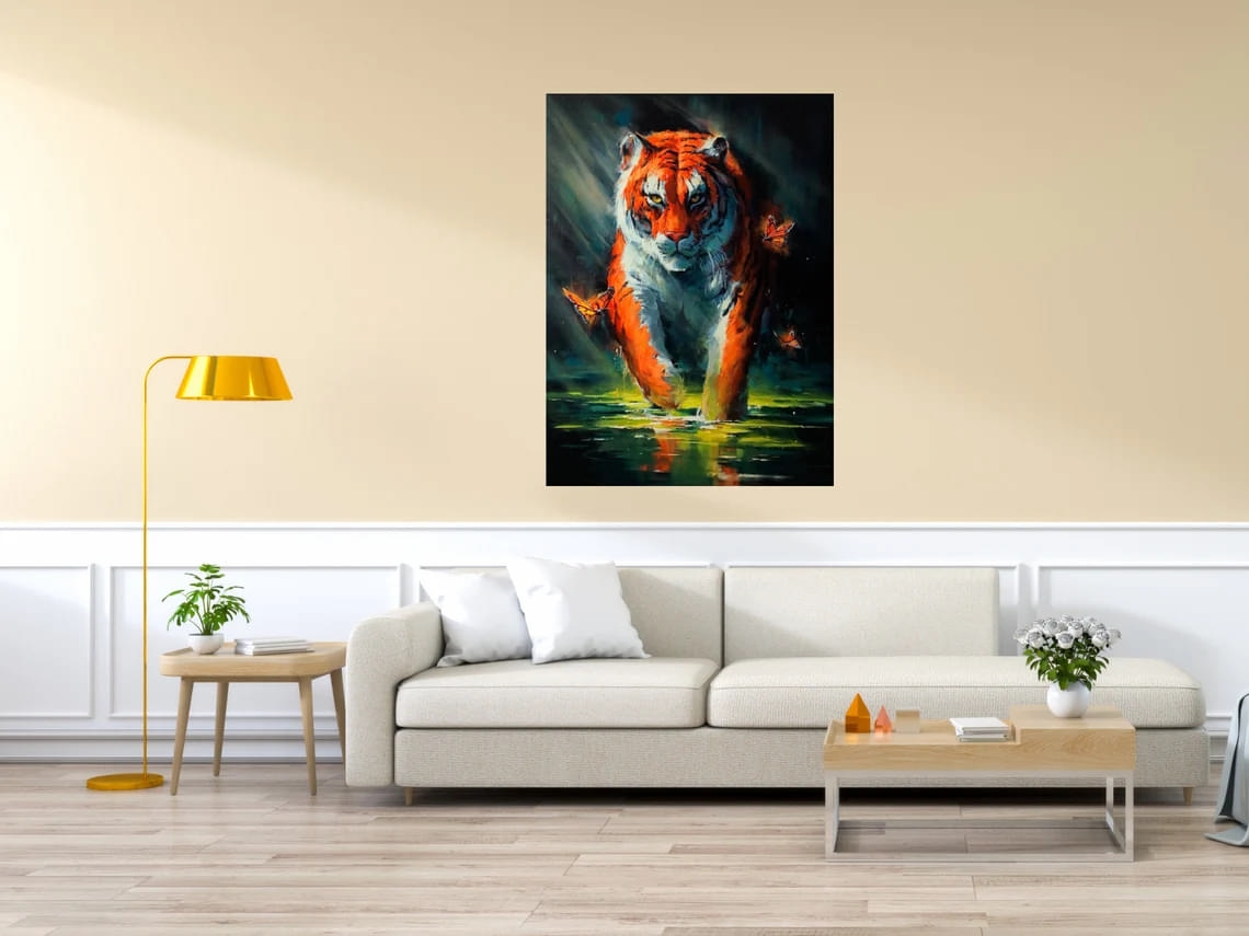 "Wading in Light" - Tiger - Wildlife Artwork Sample on Wall