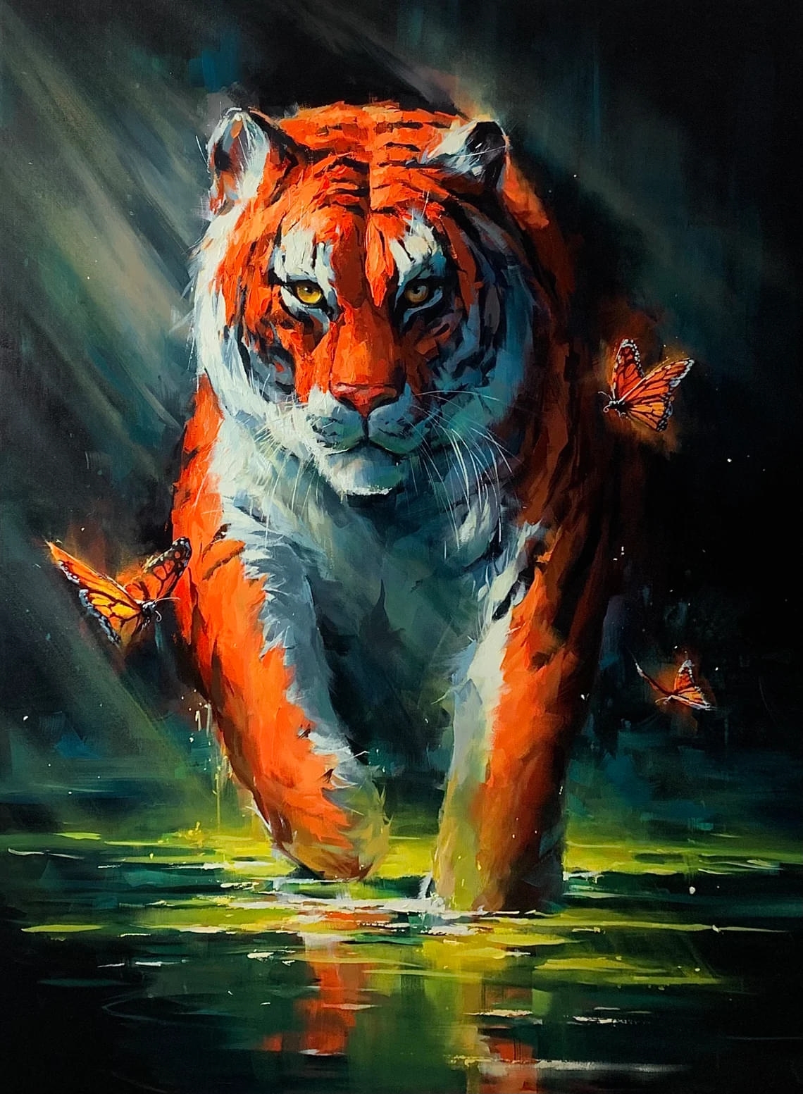 "Wading in Light" - Tiger - Wildlife Artwork